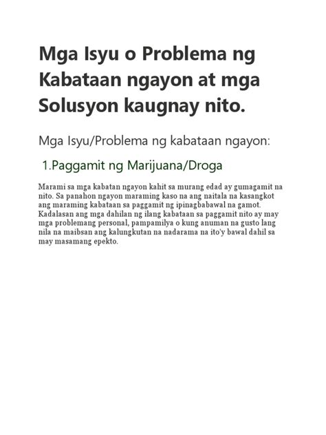 iyotan ng mga kabataan|Mga Isyu o Problema ng Kabataan ngayon at mga .